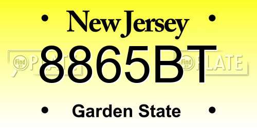 8865BT New Jersey License Plate