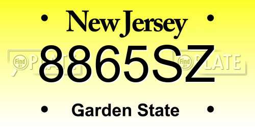 8865SZ New Jersey License Plate