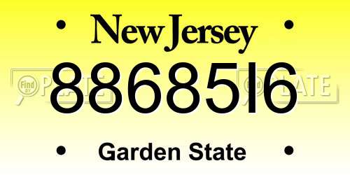 88685I6 New Jersey License Plate