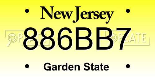 886BB7 New Jersey License Plate