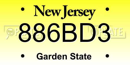 886BD3 New Jersey License Plate