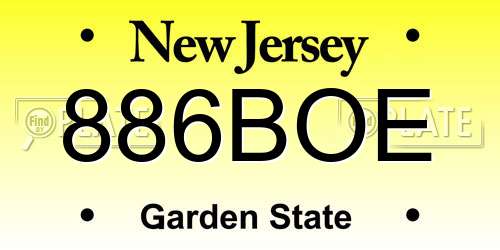 886BOE New Jersey License Plate