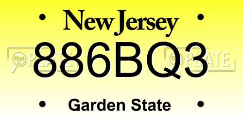 886BQ3 New Jersey License Plate
