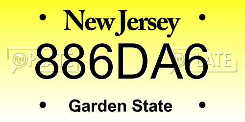 886DA6 New Jersey License Plate