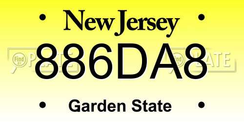 886DA8 New Jersey License Plate