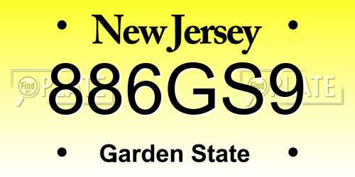 886GS9 New Jersey License Plate