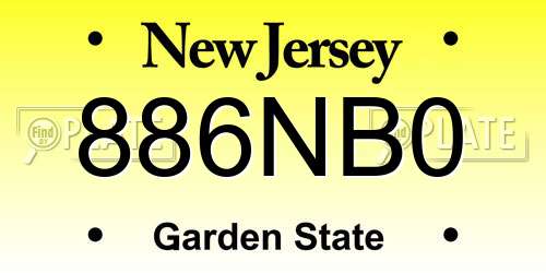 886NB0 New Jersey License Plate