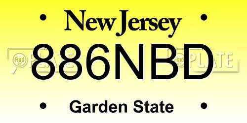 886NBD New Jersey License Plate