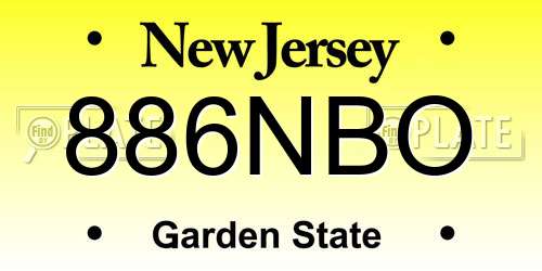 886NBO New Jersey License Plate