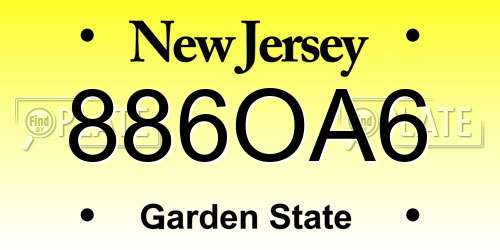886OA6 New Jersey License Plate
