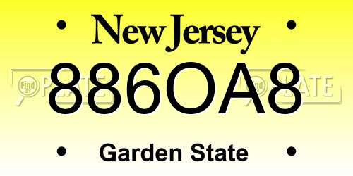 886OA8 New Jersey License Plate
