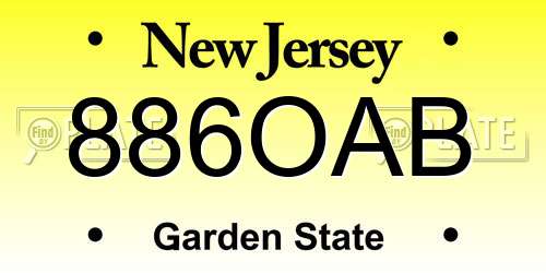 886OAB New Jersey License Plate