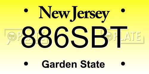 886SBT New Jersey License Plate