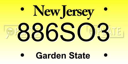 886SO3 New Jersey License Plate