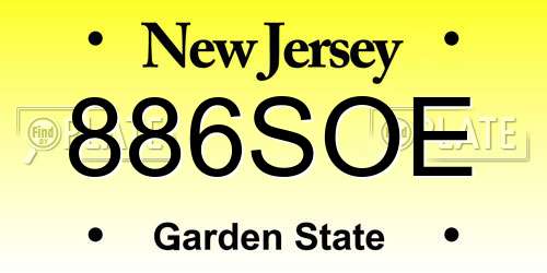 886SOE New Jersey License Plate