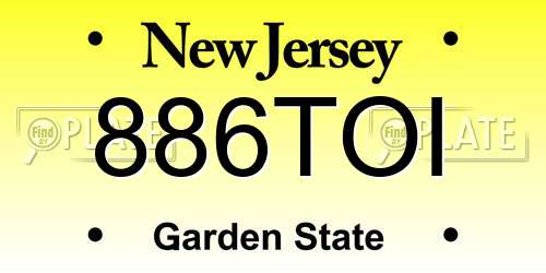 886TOI New Jersey License Plate