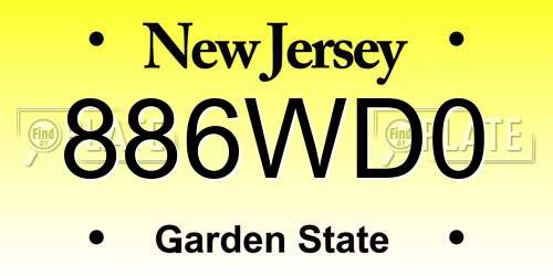 886WD0 New Jersey License Plate