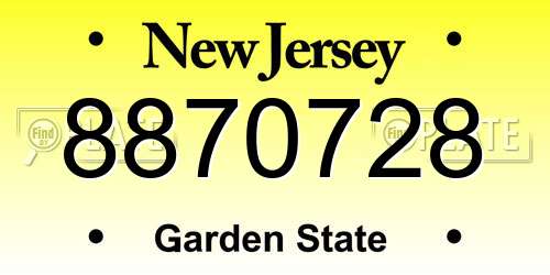 8870728 New Jersey License Plate