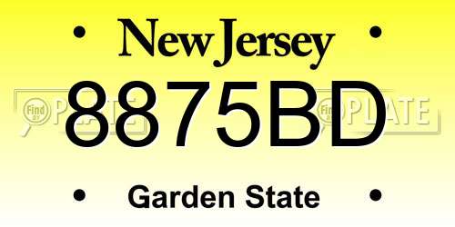 8875BD New Jersey License Plate