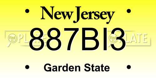 887BI3 New Jersey License Plate