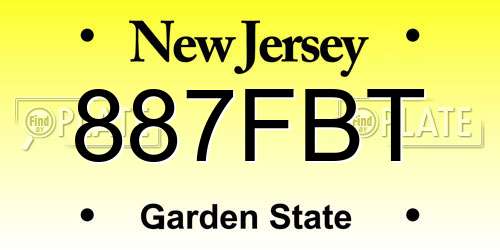 887FBT New Jersey License Plate