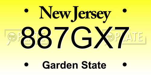 887GX7 New Jersey License Plate
