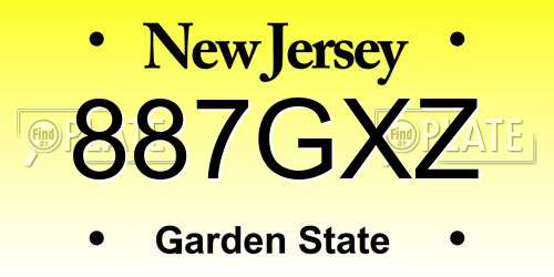 887GXZ New Jersey License Plate