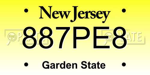887PE8 New Jersey License Plate