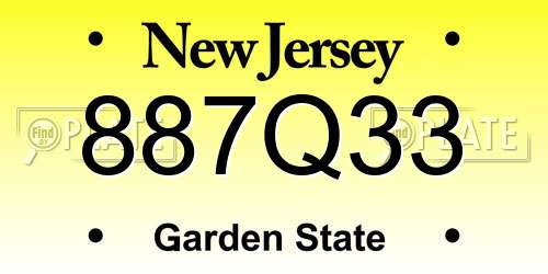 887Q33 New Jersey License Plate