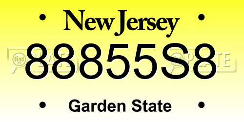 88855S8 New Jersey License Plate