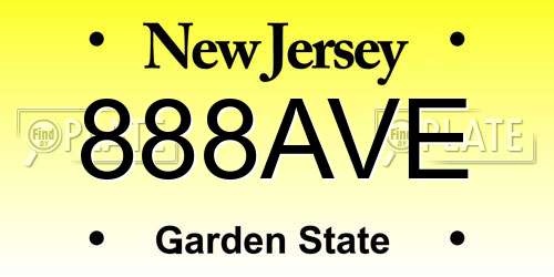 888AVE New Jersey License Plate
