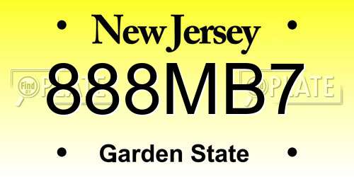 888MB7 New Jersey License Plate