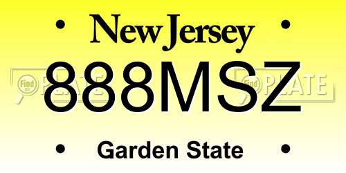888MSZ New Jersey License Plate