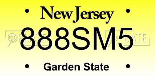 888SM5 New Jersey License Plate