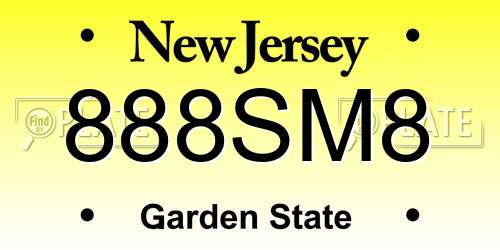 888SM8 New Jersey License Plate