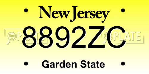 8892ZC New Jersey License Plate