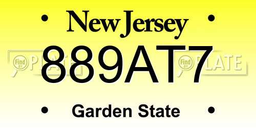889AT7 New Jersey License Plate