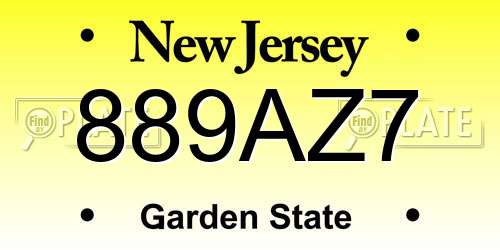 889AZ7 New Jersey License Plate