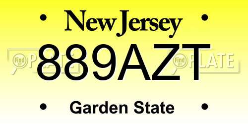 889AZT New Jersey License Plate
