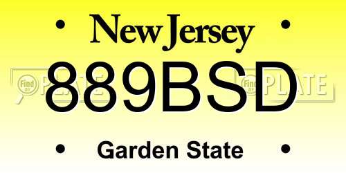 889BSD New Jersey License Plate