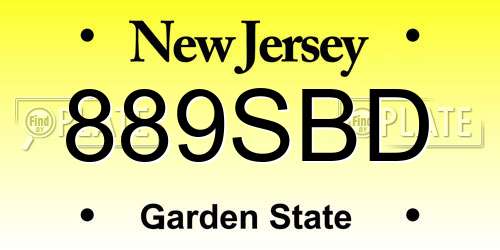889SBD New Jersey License Plate