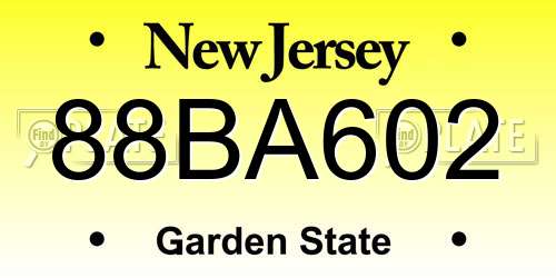 88BA602 New Jersey License Plate