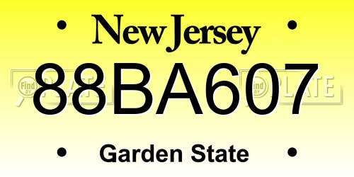 88BA607 New Jersey License Plate