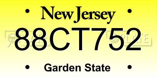 88CT752 New Jersey License Plate