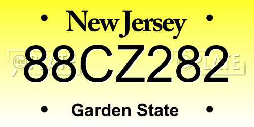 88CZ282 New Jersey License Plate