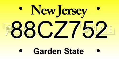 88CZ752 New Jersey License Plate
