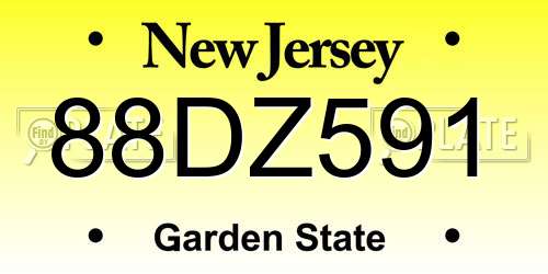 88DZ591 New Jersey License Plate