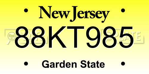 88KT985 New Jersey License Plate