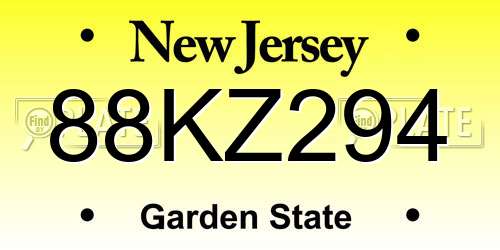 88KZ294 New Jersey License Plate