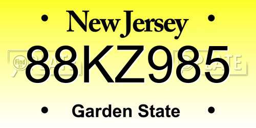88KZ985 New Jersey License Plate